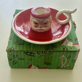 Tx-1232 Brinns Vintage Santa Claus Christmas Candleholder Ceramic Japan With Box