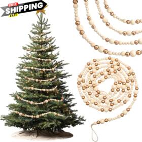 Rry-briwooody-2200 Briwooody 27 Ft Long Christmas Wood Bead Garland 3 Pcs 9 Gold Wooden Color