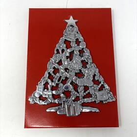 87335 Broadway Stores Christmas Tree Trivet Silver Tone Wrapped In Wishes Holiday Decor Store