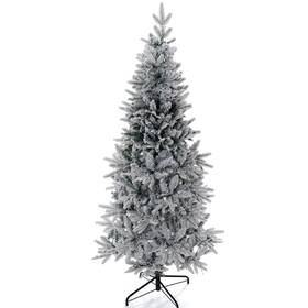 Bshapplus 795004368003 6ft Pre-lit Flocked Pencil Christmas Trees Artificial Slim Xmas Tree