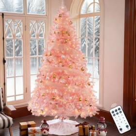 Bshapplus 810139105640 Prelit 7.5ft Pink Christmas Tree With 1500 Pvc Branches 600 Multicolor Light