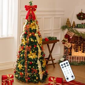 Bshapplus Bshappluswempumseus647 6ft Pre Lit Pull-up Christmas Tree Fully Pre-decorated Collapsible Artificia