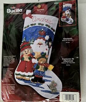 84943 Bucilla 046109918624 Vtg 2003 Carolers Felt Stocking Kit #84943 New Sealed Christmas Holiday