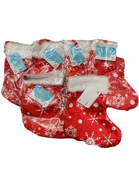 Bunny James Boxes 445003914979 Christmas Stockings 6 Pack Snowflake 10 Inch X8 Red And White Fabric Gift Party