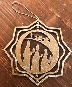 18511186 Burton Spinning 3 Wise Men / Christmas Story Wood Ornament By And