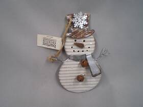 9740066 Burton New And Distressed White Tin Snowman Christmas Ornament Home Decor