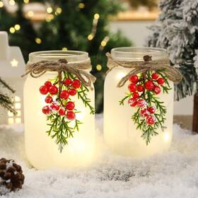 But-2pcsjar Buttools Christmas Decorations - Decor- Winter Mason Jar With Light Rustic