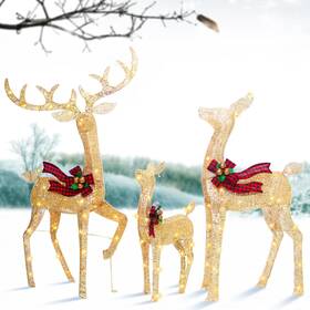 Bkhyc8003-ll Buturcar Large Reindeer Xmas Decoration Family Set - 3-piece 3d Outdoor Christmas Re Inch