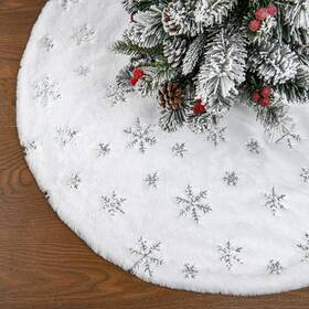 Buvane 793513631419 Faux Fur Christmas Tree Skirt 48 Inches Large Luxury With Sliver S