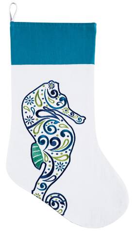 842531720a C & F Enterprises Coastal Meridian Seahorse Embroidered 20 Inch Christmas Holiday Stocking