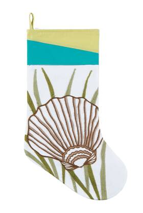 842532276a C & F Enterprises Coastal Rice Stitch Scallop Seashell In Seaweed White Christmas Holiday Stocking