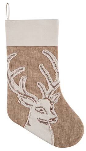 842532336 C & F Enterprises Stag Deer Head Appliqued On Burlap Rustic Christmas Holiday Stocking 20 Inches