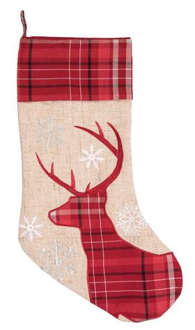 842532391c C & F Enterprises Red Plaid Deer Head Silhouette Christmas Holiday Stocking