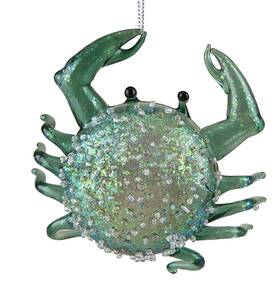 Orn70944 C & F Enterprises Nautical Coastal Crab With Beads 4.75 Inch Christmas Holiday Ornament Glass