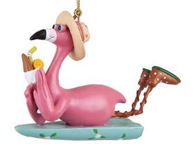 Orn71358 C & F Enterprises Pink Flamingo On Surfboard 3.75 Inch Resin Christmas Holiday Ornament