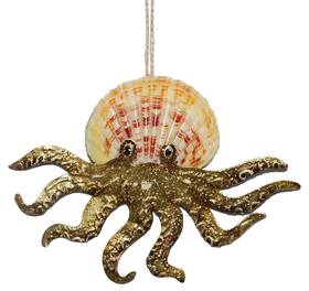 Orn72410 C & F Enterprises Scallop Shell Golden Octopus Christmas Holiday Ornament