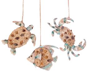 Orn72470 C & F Enterprises Key Biscayne Crab Sea Turtle Fish Christmas Holiday Ornaments Set Of 3