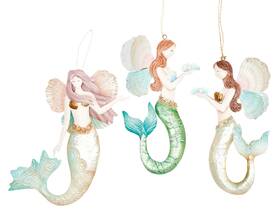 Orn73731 C & F Enterprises Mermaid Angels Christmas Holiday Ornaments Set Of 3 Capiz Shells