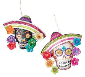 Orn73743 C & F Enterprises Fiesta Senor Sugar Skulls Capiz Shell Christmas Holiday Ornaments Set Of 2