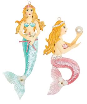 Orn73817 C & F Enterprises Princess Mermaids Capiz Shells Christmas Holiday Ornaments 8.25 Inches Set Of 2