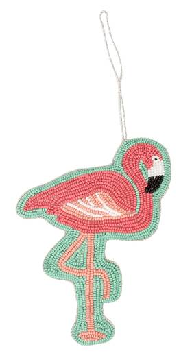 Orn73962 C & F Enterprises Pink Flamingo Beaded Christmas Holiday Ornament 6.5 Inches