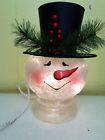 C18550 Unbranded Lighted Crackle Glass Snowman Head Decor Electric