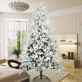 Cadeninc 774144097386 Snow Flocked Christmas Tree 7ft Artificial Hinged Pine With White