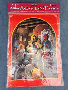 S317 Caltime Vtg Paper Advent Calendar Mary Joseph Jesus Christmas Nativity Nos