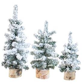 3jhxsds Canadian Pine Trees Set Of 3 Mini Artificial Christmas With Wood Base Flocked