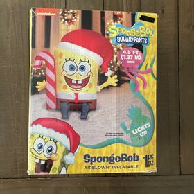 Candy 191245838364 Spongebob With Cane Christmas Yard Inflatable Nickelodeon 4.5 Ft Led Light