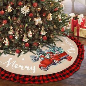 Dec-183-1-a Candyhome 48 Inch Christmas Tree Skirt Red And Black Buffalo Plaid Edge Burlap Tre