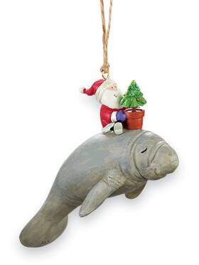 Cape Shore 096164860208 Santa Riding Manatee Nautical Coastal Christmas Holiday Ornament Resin