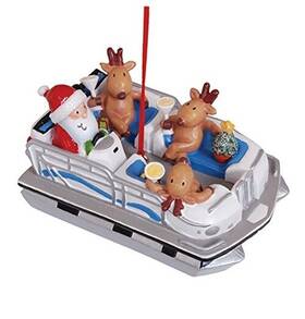 873-19 Cape Shore Santa And Reindeer In Pontoon Party Boat Christmas Tree Holiday