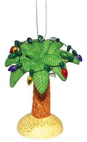 874-10 Cape Shore Palm Tree Trimmed In Christmas Cheer Holiday Ornament Ceramic 3.5 Inch