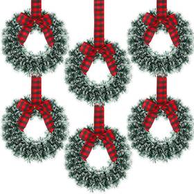 Di-capoda-1536 Capoda 6 Pcs Christmas Wreaths With Bow 10.24 Inch Buffalo Plaid Tinsel Craf