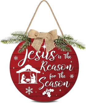 Di-capoda-421 Capoda Christmas Decorations Wooden Hanging Sign Jesus Is The Reason For Red