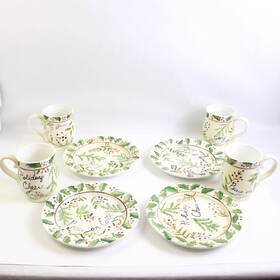 Capriware 766169033807 Vintage 8-piece Hand Painted Dessert Dishware Set Holiday Christmas