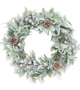 7616 Caracaleap 7616/401.25 Artificial Christmas Wreath With Hook 22 Inch Flocked Eucalyptus Home Decor