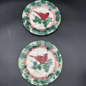 Cardinal 045544626231 Julie Ueland Christmas And Holly Holiday 8 Inch Enesco 1999 Plates 2 Nos