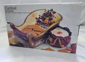Cardinal 054493759198 Sleigh 2 Pc Classic Christmas Party Decor Ceramic Chip And Dip Set