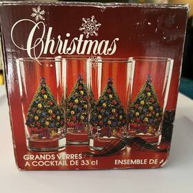 00000186 Carlton Hi-ball Christmas Tree Glasses Set Of 4 Drinking 11-oz. Holiday Decor