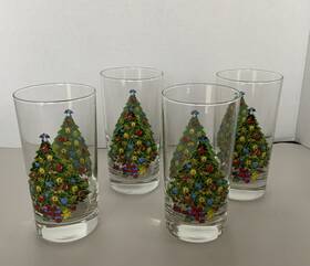 63231 Carlton New Old Stock 4 Christmas Tree Drinking Glasses 11-oz. By