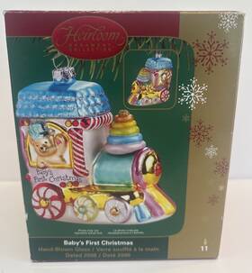 Carlton Cards 661526651529 Heirloom Babys First Christmas Blown Glass Train Ornament 2006