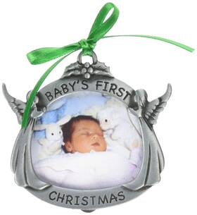 Cathedral Art 785525064118 Babys First Christmas Photo Frame Ornament Silver Grey 3-1/2 By 4-1/4 Inch