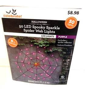 Celebrate 764878657956 Halloween Led 50 Spider Web Lights With Purple Orange Christmas