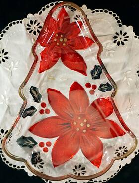 Celebrations 044117243301 10 Inch Poinsettia Christmas Tree Plate Glass Hand Painted In Box