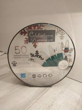 Celebrations 843518037133 Christmas Tree Platinum Led 5mm White 50 Ct String Lights 24.5ft-new