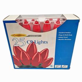 9807447 Celebrations C9 Ceramic Red 25 Count String Christmas Lights Incandescent Bulbs