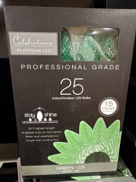 C925fwwa Celebrations Platinum Led C9 Green 25 Ct String Christmas Lights Ft
