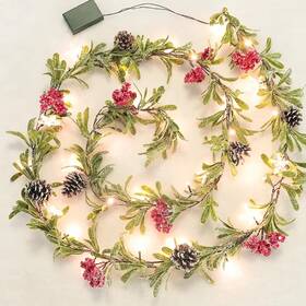 Cmelg001 Cenmorise 9ft Snowy Olive Christmas Garland With Lights Pines And Stars Battery Operat